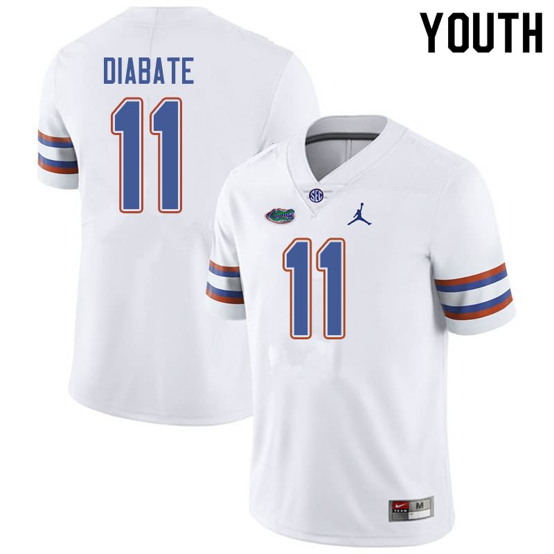 NCAA Florida Gators Mohamoud Diabate Youth #11 Jordan Brand White Stitched Authentic College Football Jersey EAE2464KV